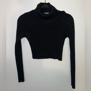 Black Cropped Turtleneck Ribbed Sweater